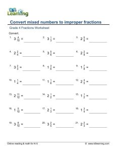 Converting Improper Fractions To Mixed Numbers Worksheet Answers