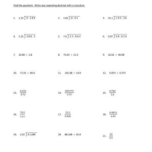 Dividing Decimals Worksheets 7th Grade