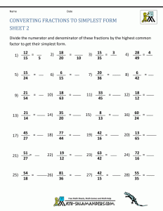Reduce Fractions Worksheets multiply the fractions with mon