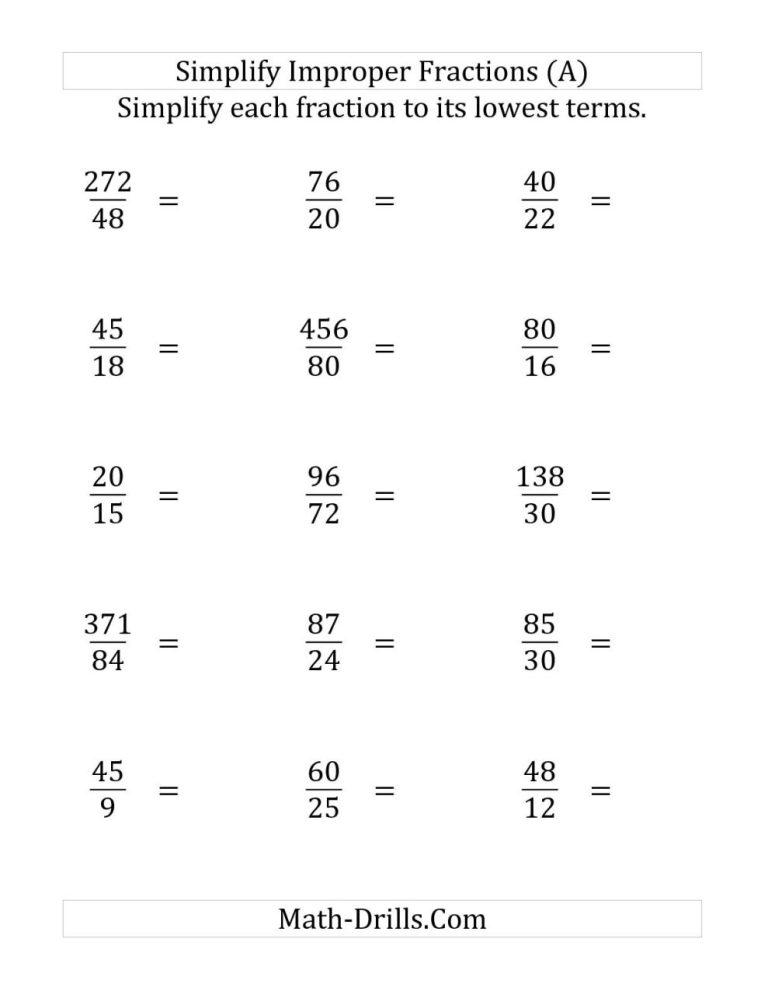 Simplify Fractions Worksheets Grade 6