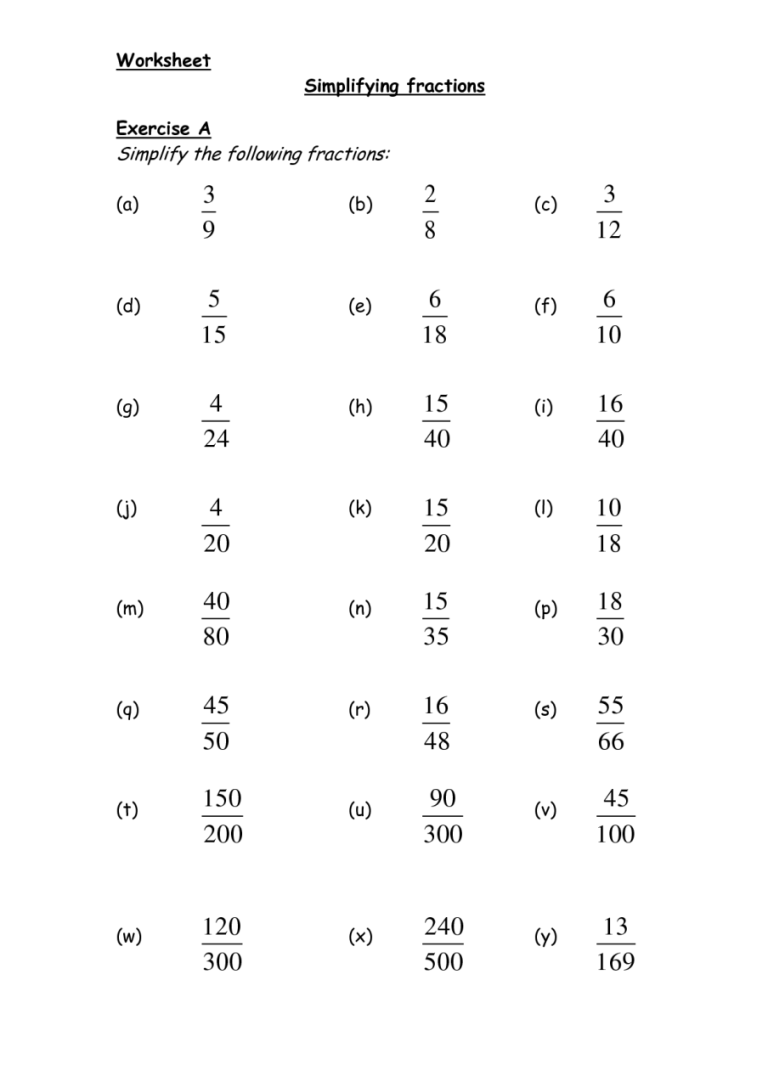 Simplifying Fractions Worksheets 5Th Grade