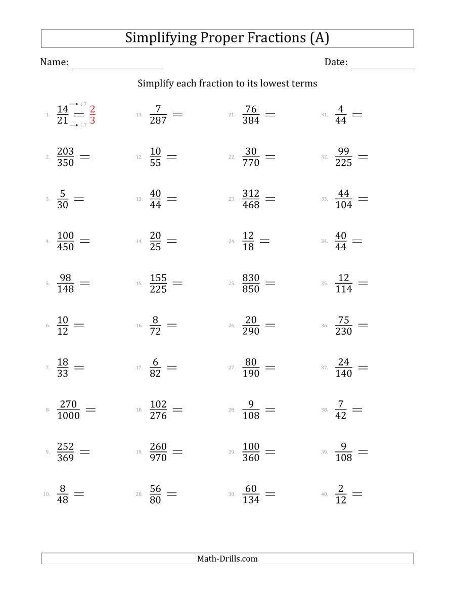 Simplifying Fraction Worksheet Pdf