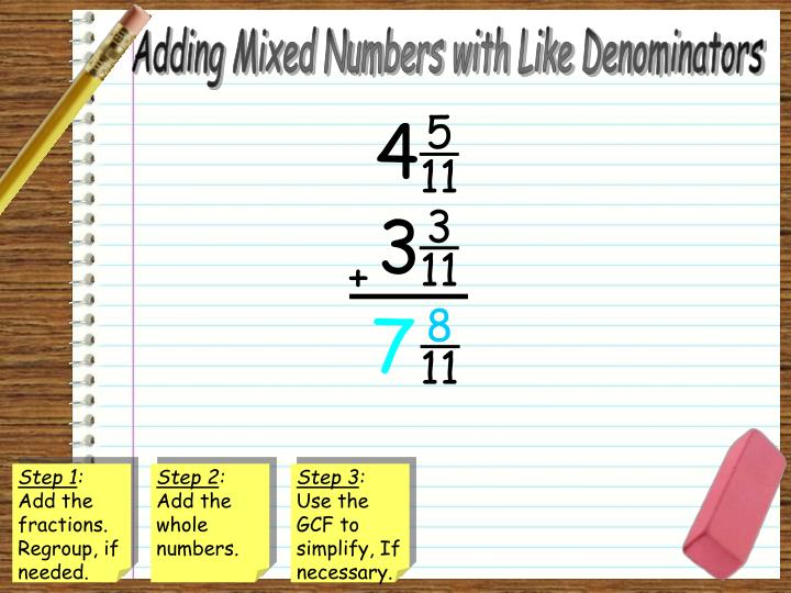 Adding Mixed Fractions With Like Denominators