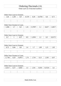 Compare And Order Fractions And Decimals Worksheet Fraction
