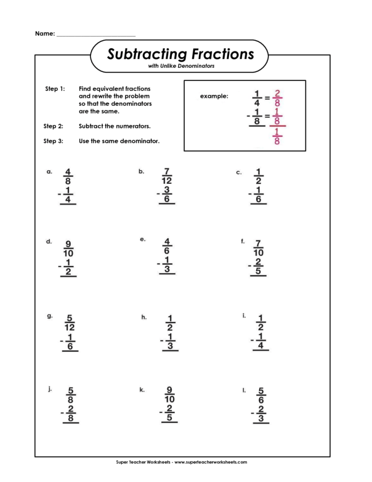 Adding Subtracting Fractions Worksheets With Answers