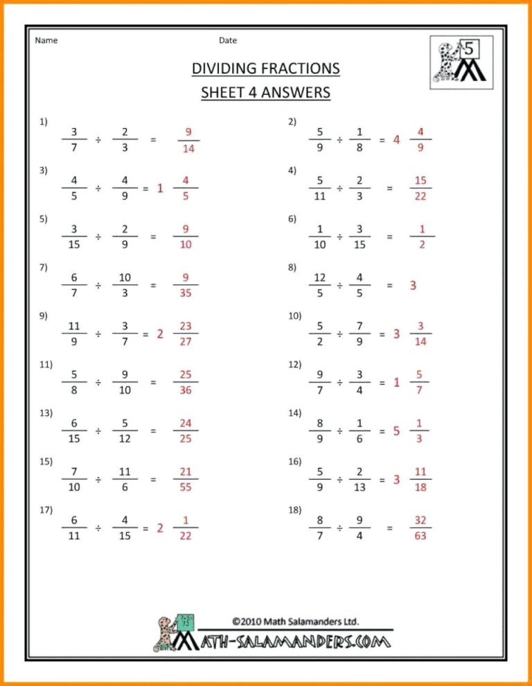 Common Core Sheets Fractions Answers
