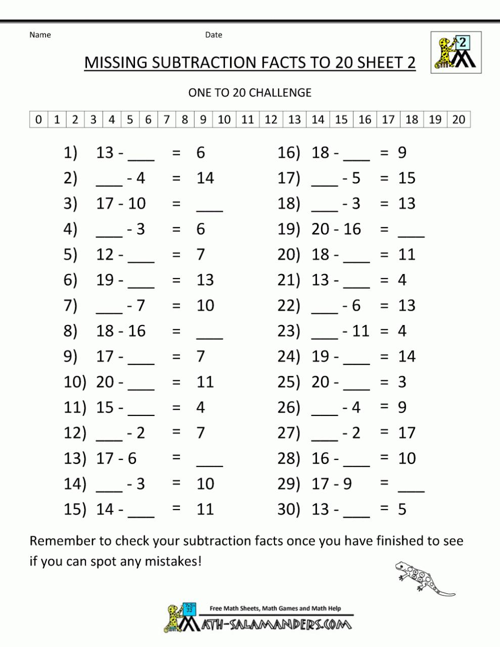 Free Subtraction Worksheets For 2Nd Grade