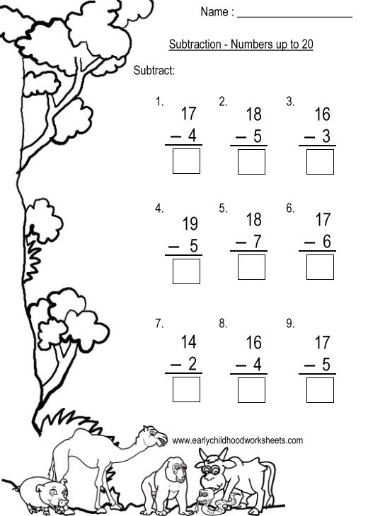 Subtraction Within 20 Worksheets Free