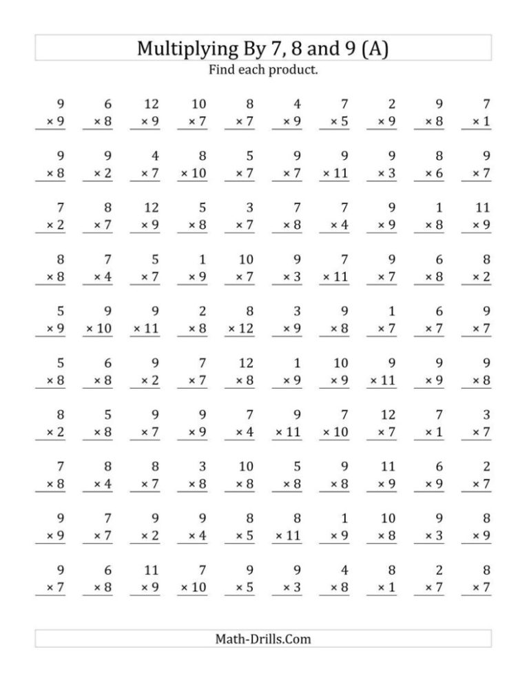 Multiplication Worksheets 7 Table