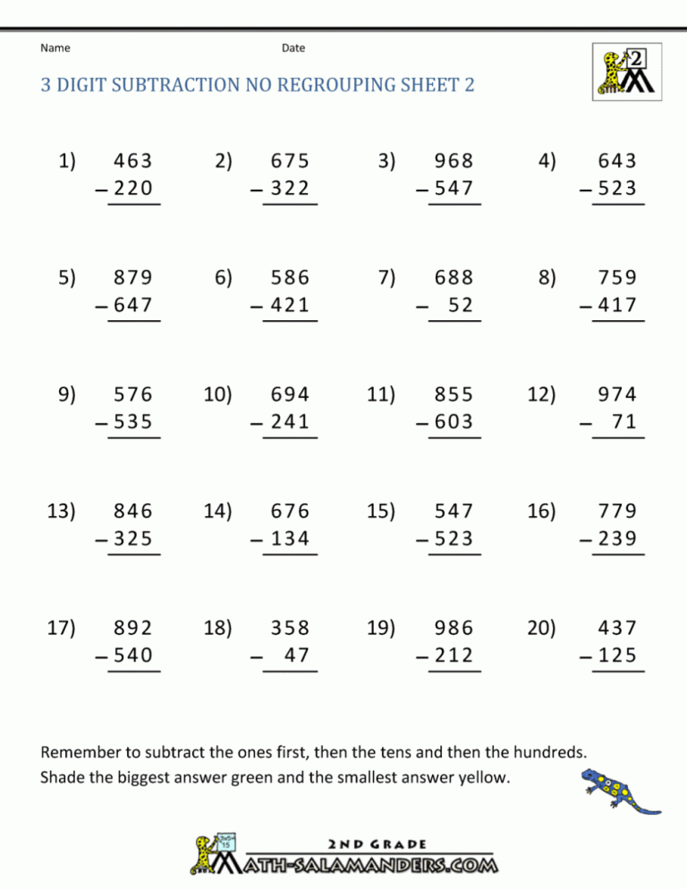 Subtraction Worksheets With Regrouping Pdf