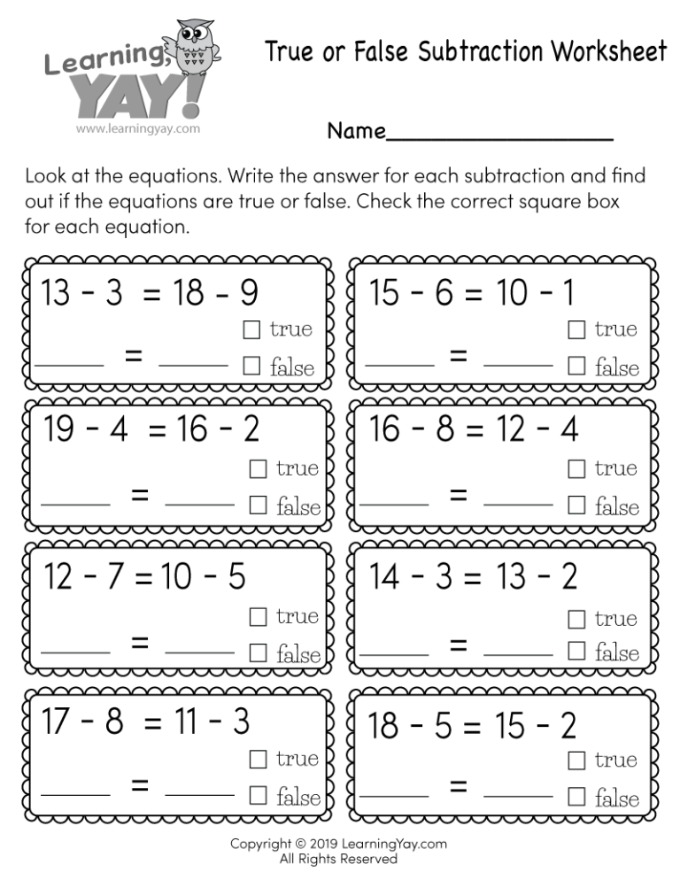 Printable Subtraction Sheets For 1St Grade