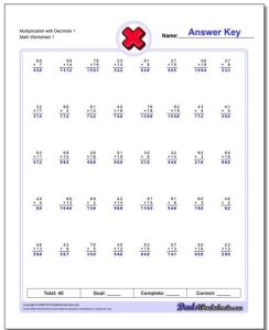 Multiplication Patterns With Decimals Worksheets / Decimal