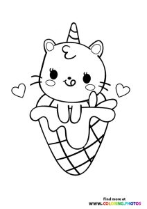 Unicorn cat in a icecream Coloring Pages for kids