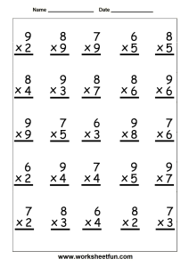 Single Digit Multiplication 25 problems on each worksheet Three