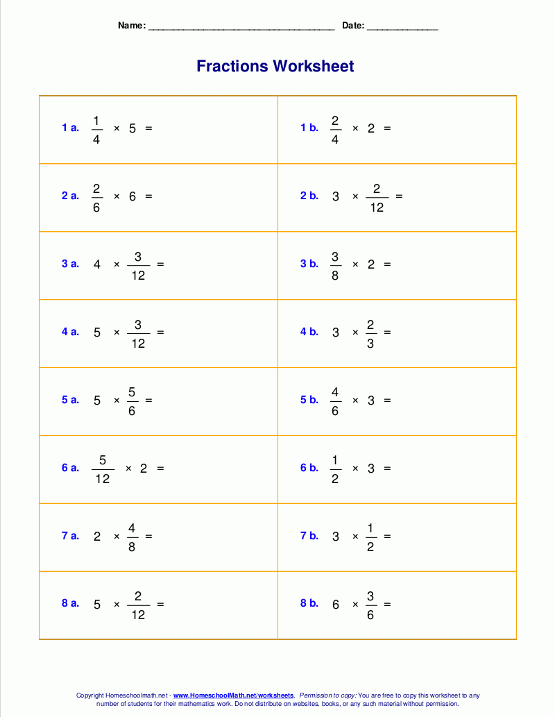 6Th Grade Multiplying Fractions Worksheets
