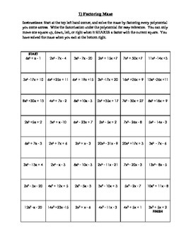 Factoring Practice Algebra 2 Worksheet
