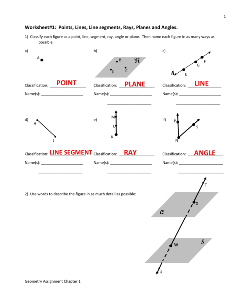 Worksheet 1-1 Points Lines And Planes Answer Key