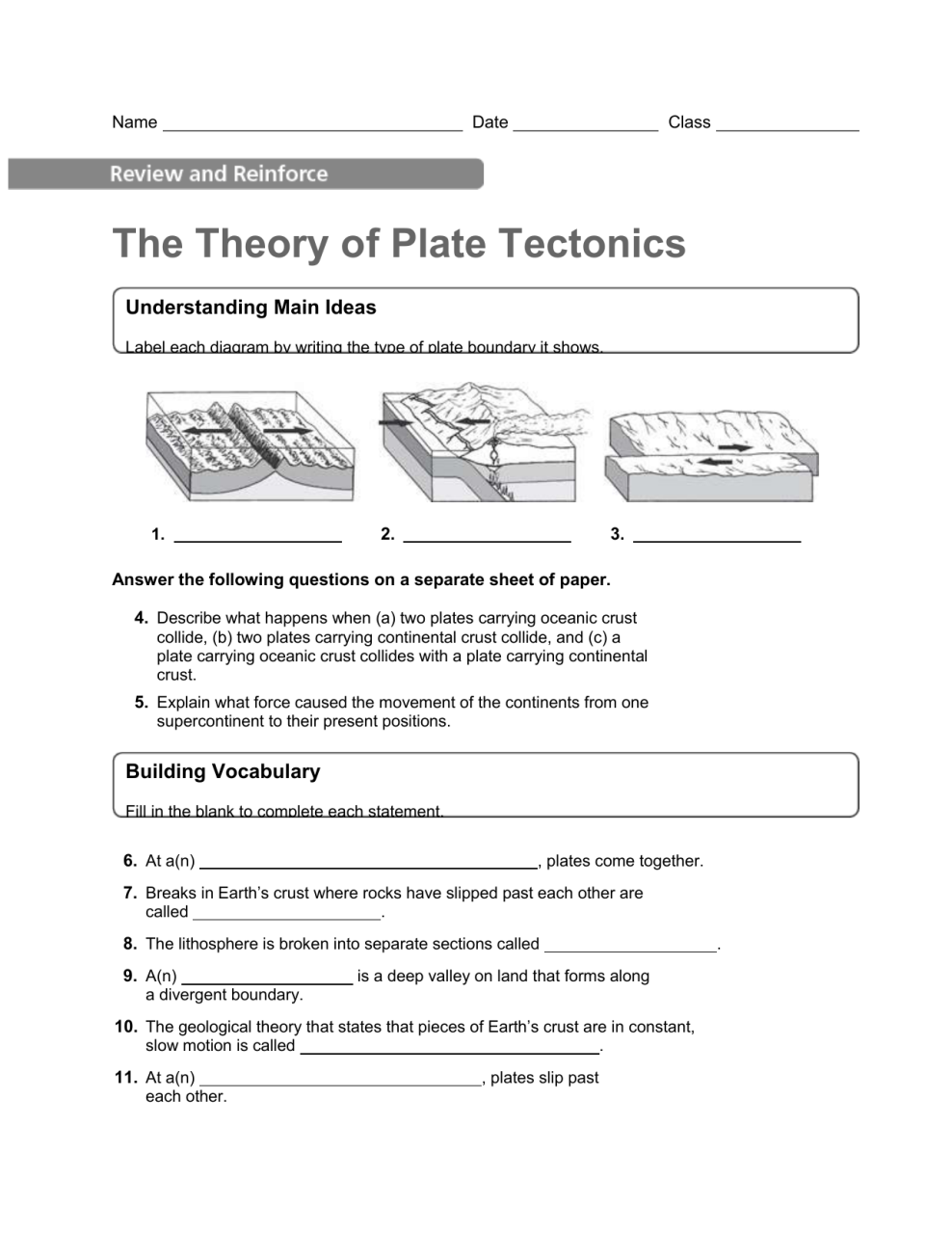 Chapter 9 Plate Tectonics Worksheet Answer Key