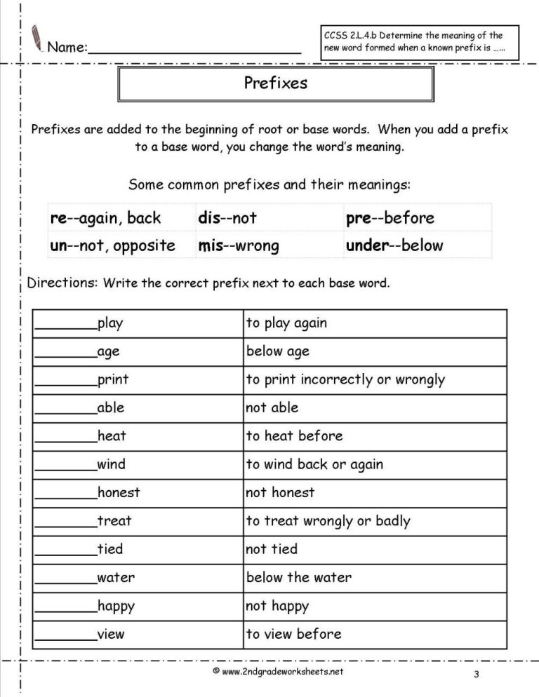 4th Grade Prefixes Worksheets