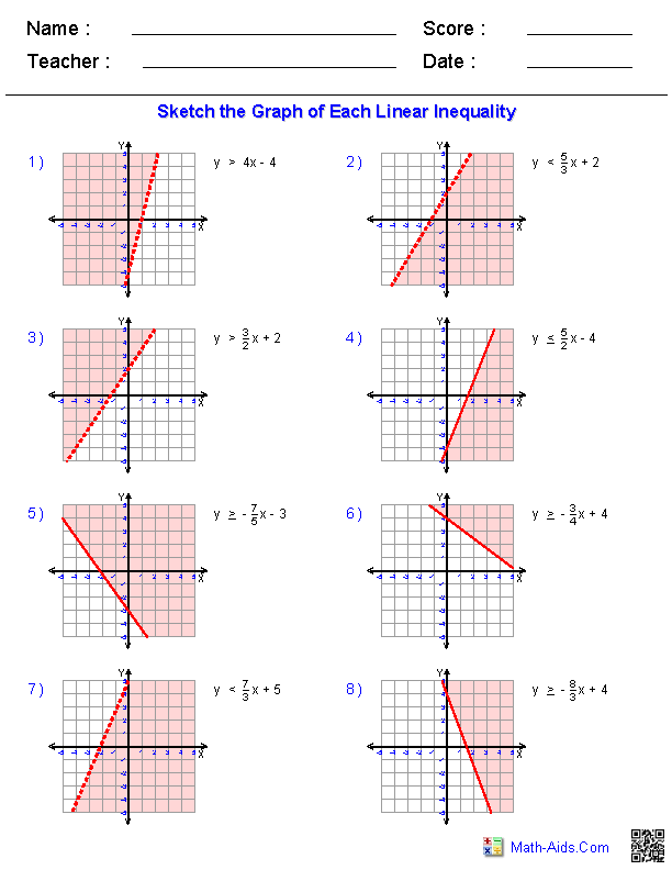 Graphing Quadratic Inequalities Worksheet Algebra 2