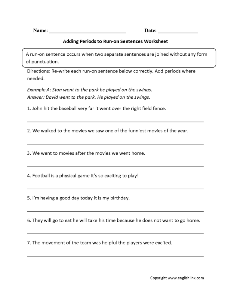5th Grade Sentence Fragment Worksheets With Answer Key