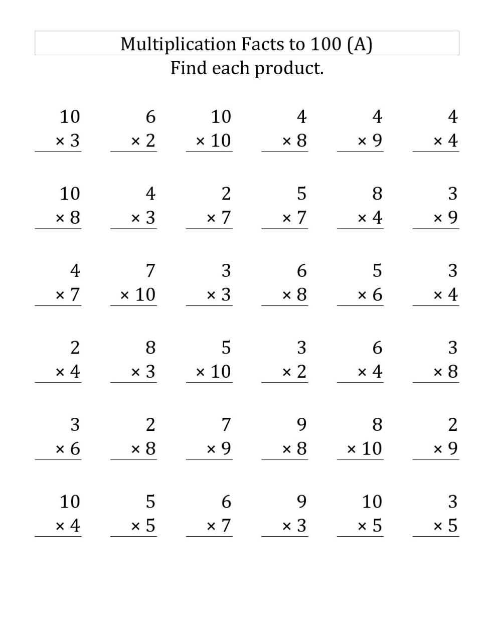 Grade 3 Worksheets Math Multiplication