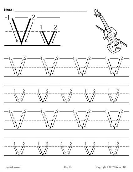 Small Letter V Tracing Worksheets
