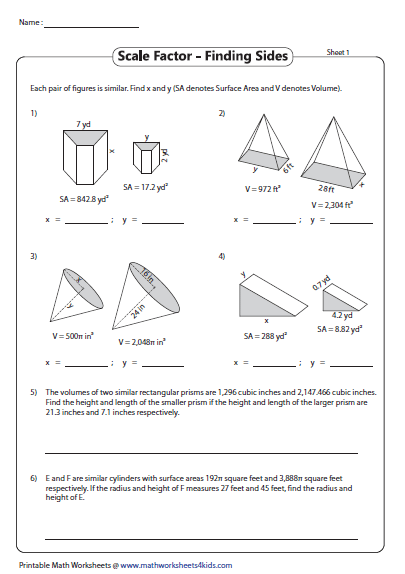 Similar Shapes Scale Factor Worksheet With Answers