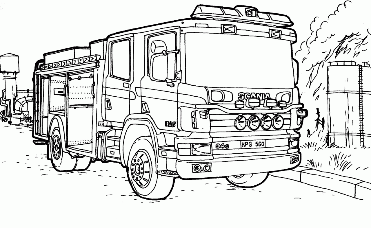 Coloring page Fire truck Scania