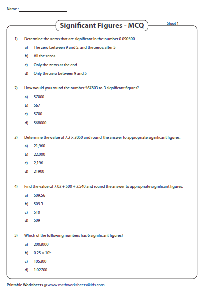 Chemistry Chapter 2 Significant Figures Worksheet Answers