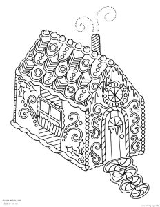 Gingerbread House Christmas Adult Coloring Pages Printable
