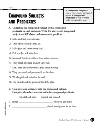 6th Grade Simple Subject And Predicate Worksheets With Answers