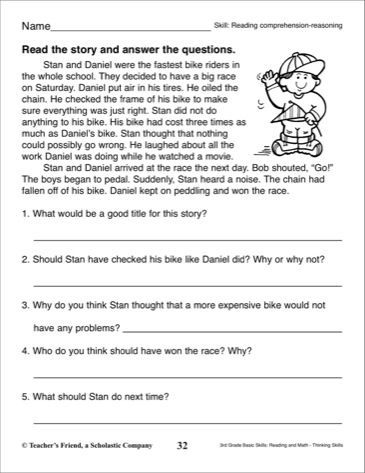 Third Grade Free Printable Comprehension Worksheets For Grade 3