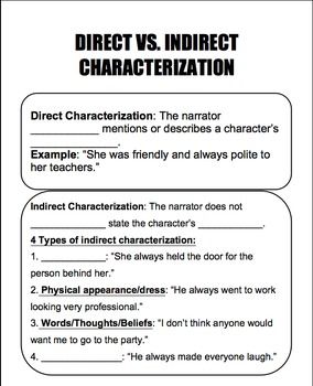 Direct And Indirect Characterization Practice Worksheet Answer Key