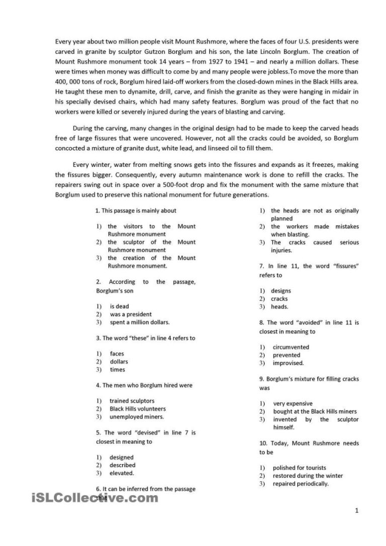 English Comprehension Worksheets For Grade 10