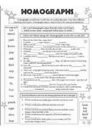 Homographs Worksheets With Answers For Grade 3
