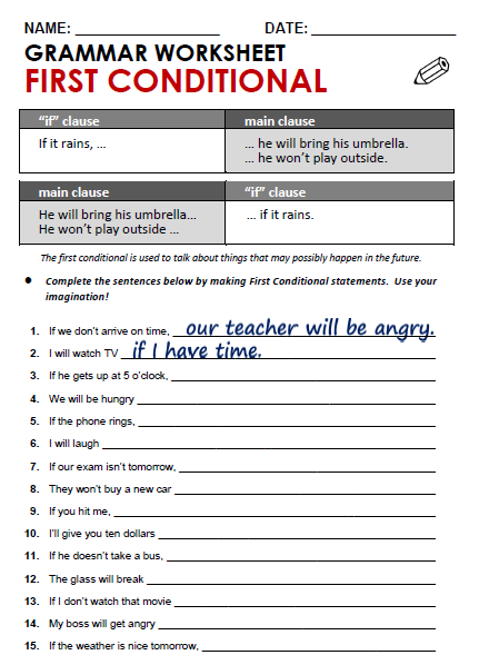 First Conditional Worksheets For Kids