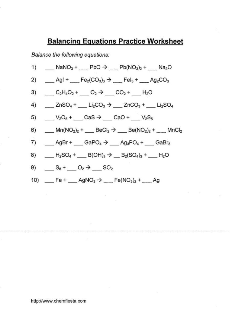 Writing Chemical Equations From Word Equations Worksheet Answers