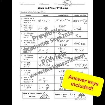Answer Key Work And Power Worksheet Answers