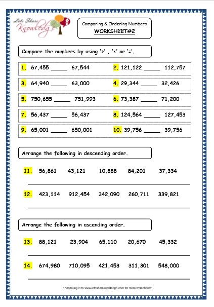 Comparing Numbers Ordering Numbers Worksheets 3rd Grade Pdf