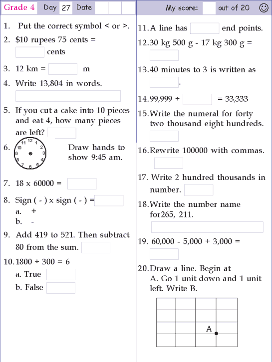 Mental Maths Worksheet For Class 4 Cbse