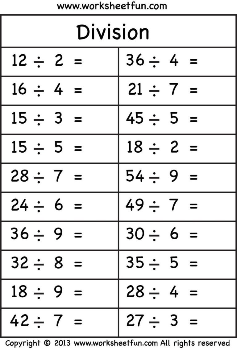 Division Grade 3 Worksheets Math
