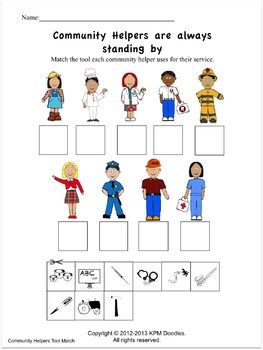 Preschool Matching Community Helpers Worksheets