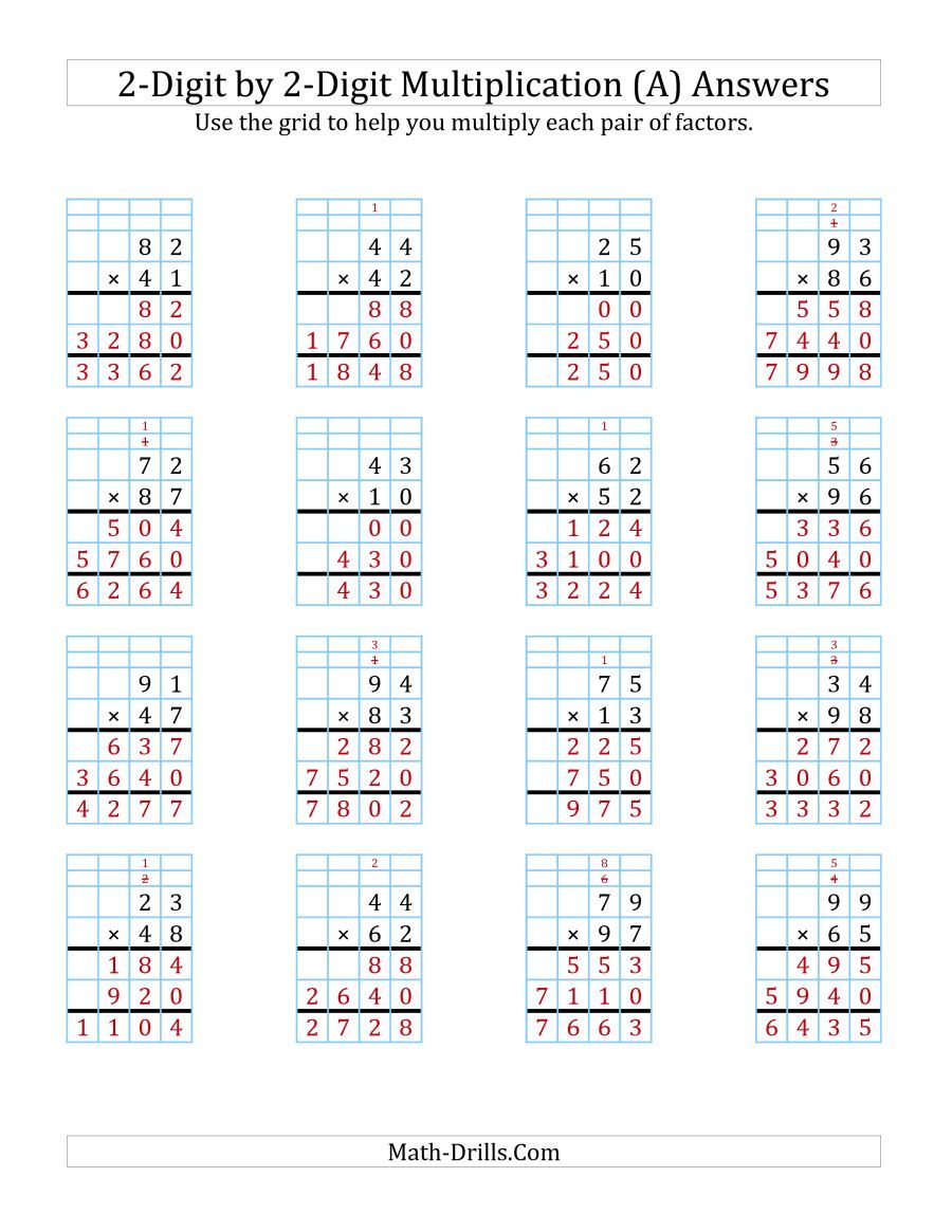 Printable 2 Digit By 2 Digit Multiplication Worksheets Pdf
