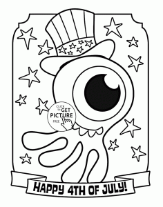 American Octopus Happy 4th of July coloring page for kids, coloring