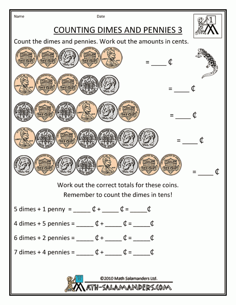 Free Counting Coins Worksheets 1st Grade