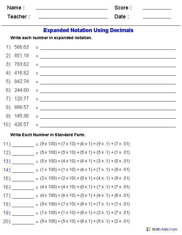 4th Grade Expanded And Standard Form Worksheets Grade 4