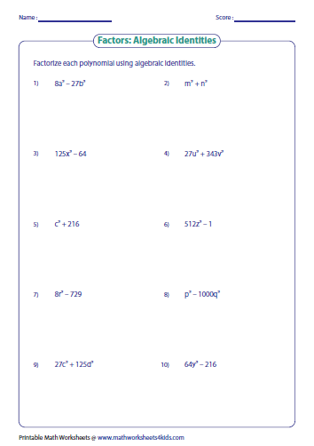 Answer Key Factoring Polynomials Practice Worksheet With Answers