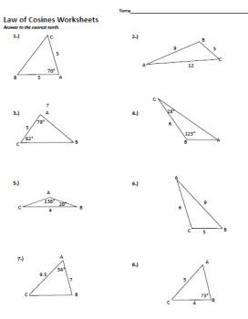 Precalculus Law Of Sines And Cosines Worksheet With Answers