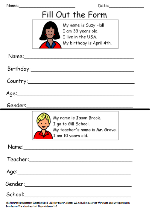 Personal Information Worksheet For Students Pdf